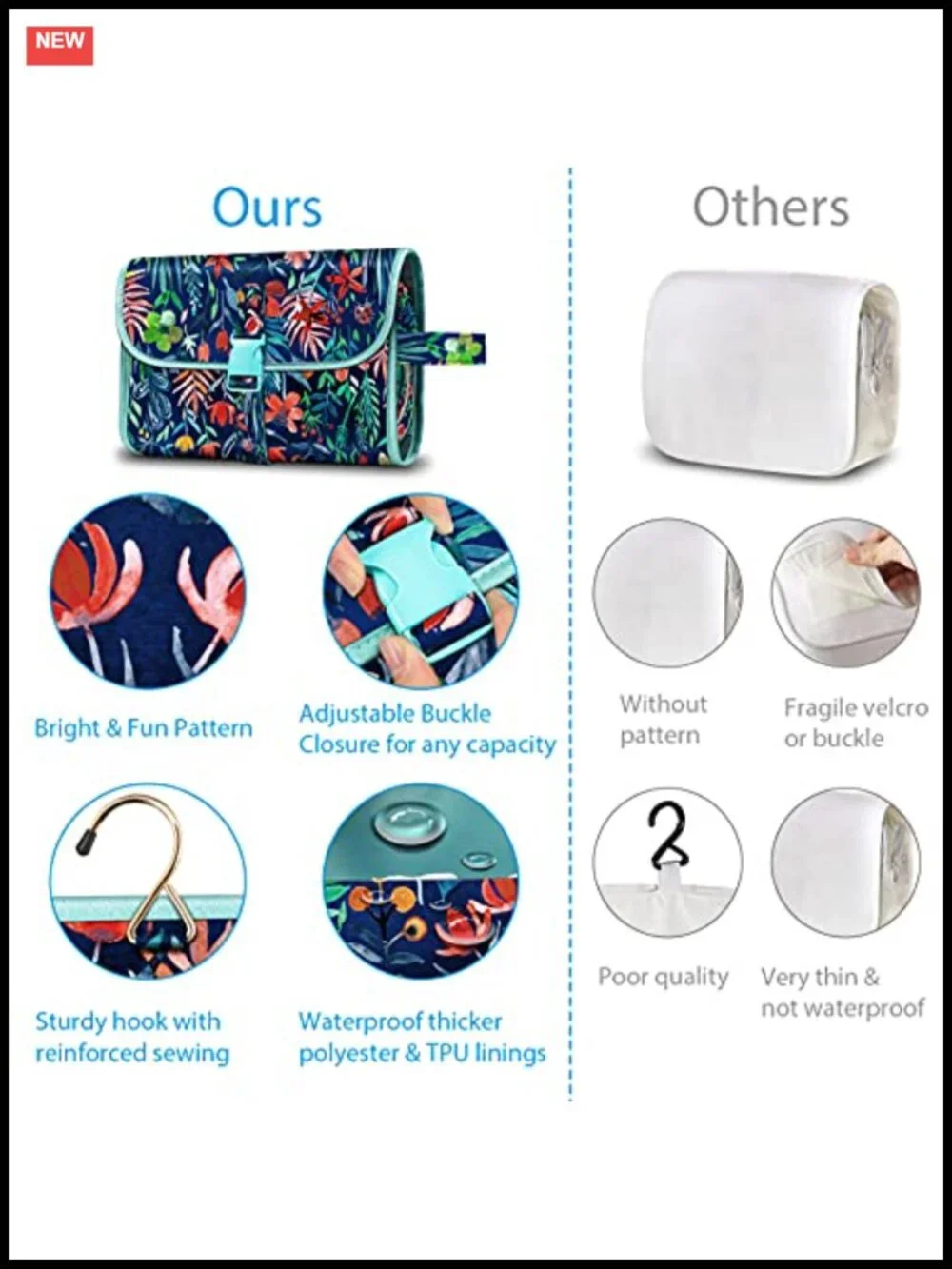 Hanging Toiletry Bag Travel Makeup Organizer Water Resistant Storage Pouch